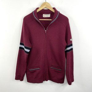 Vintage Mens Size Large Curling Sweater 100% Wool Full Zip Shawl Collar Hipster